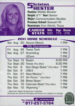 2011 TCU Horned Frog Volleyball Schedules #NNO Kristen Hester Back